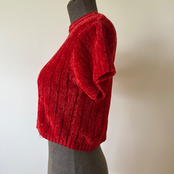 Vibrant Red Y2K 90s Chenille Knit Cropped Top - Picture 2 of 9
